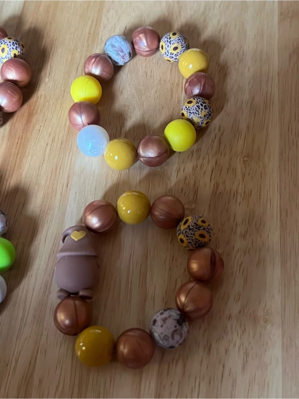 Kids Beaded Stretch Bracelet Set - Yellow, Green, Brown B153 set of 4